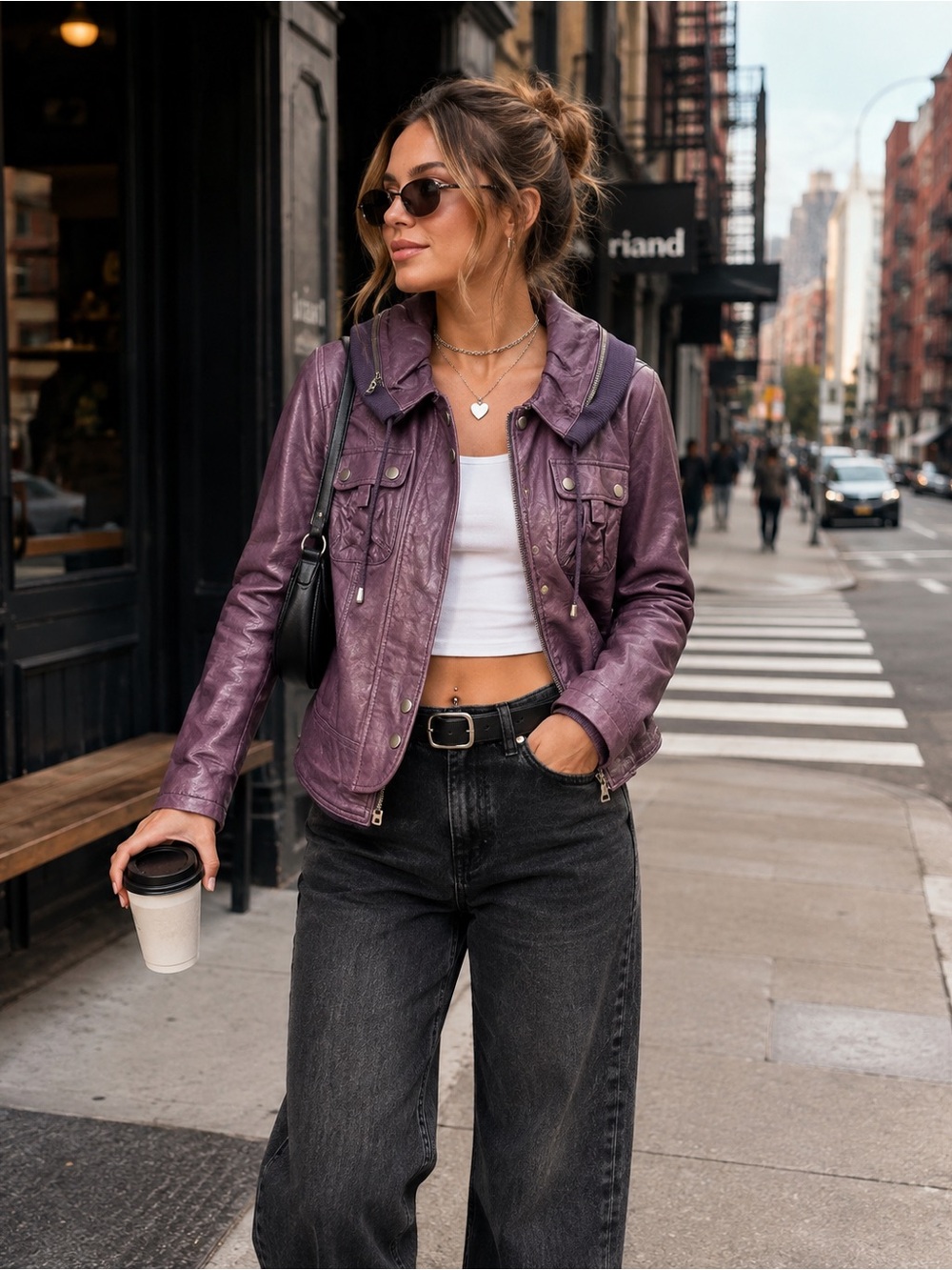 Danier Y2K Plum Leather Jacket With Optional Hood